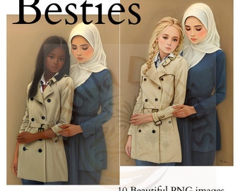 Imágenes PNG de amistad entre musulmanes y no musulmanes (descarga digital)