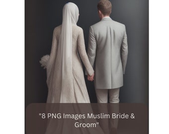 Imágenes de novios musulmanes con IA, vista trasera (archivos PNG)