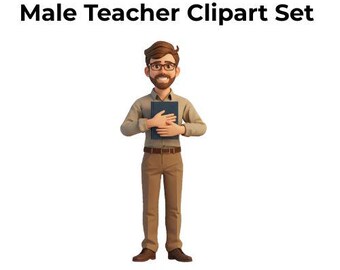 Imágenes prediseñadas de profesor masculino en formato PNG / Diversas poses para carteles y hojas de trabajo (15 archivos)