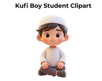 Imágenes prediseñadas de estudiantes con kufi / Niños musulmanes en la escuela PNG / Poses de aula (17 PNG)