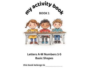 Libro de actividades preescolares / Letras de la A a la M, números del 1 al 5, formas (PDF imprimible)