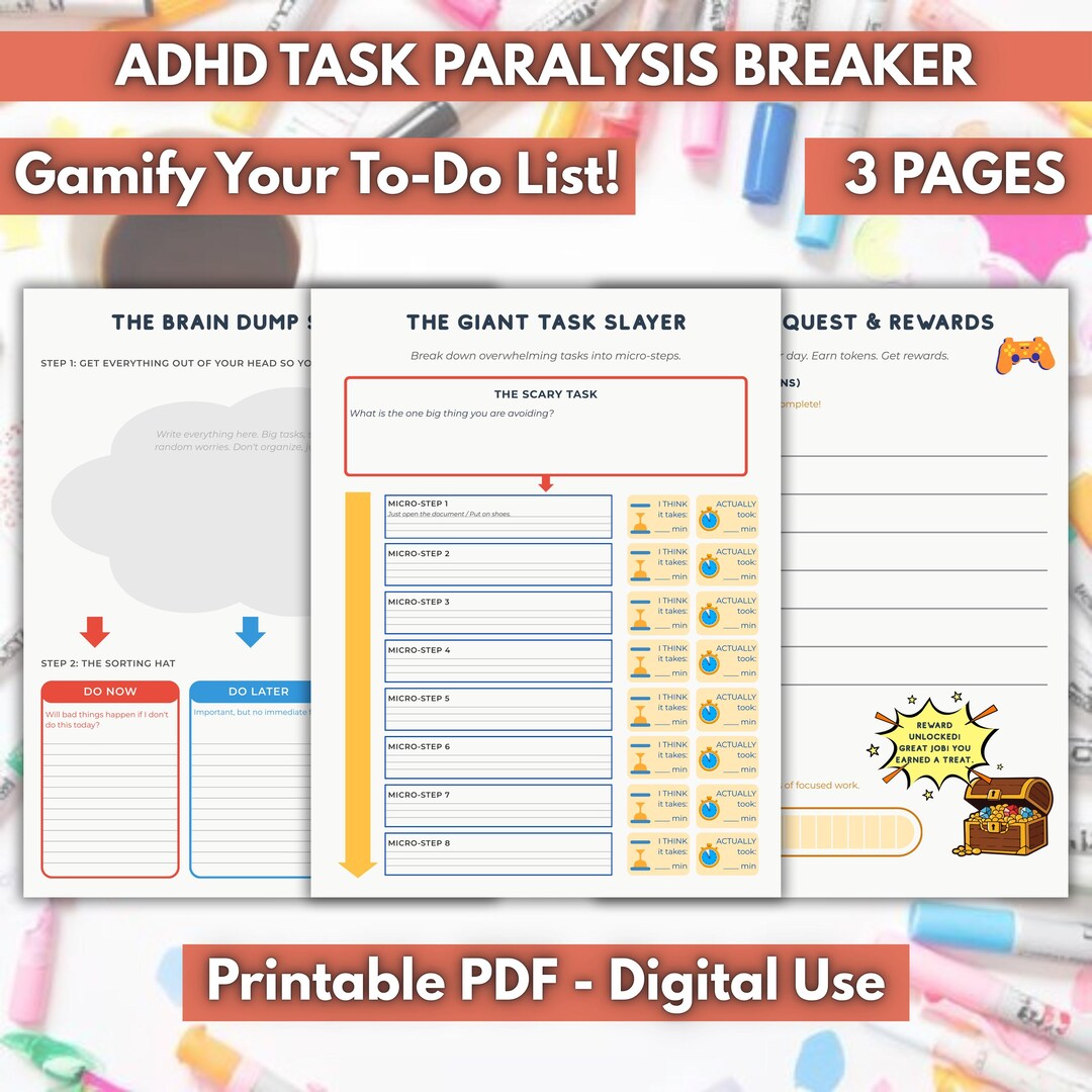 ADHD Task Paralysis Breaker | Gamified to Do List, Executive ...