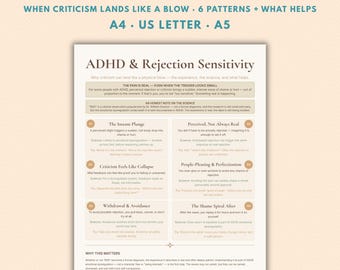 ADHD Rejection Sensitivity Cheat Sheet | Evidence-Informed Printable, Understanding RSD, 6 Patterns + What Helps