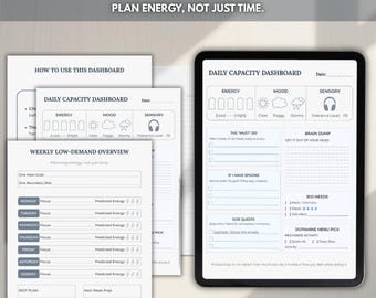 Low Demand Tagesplaner für ADHS & Autismus | Löffel-Theorie Dashboard, Exekutiv Dysfunktion Werkzeug, Burnout-Recovery, druckbare und digitale PDF