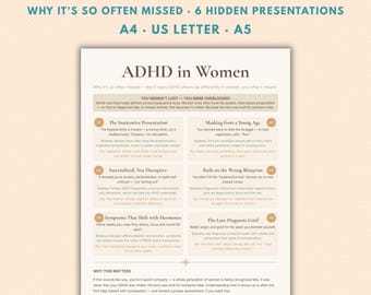 ADHD in Women Cheat Sheet | Evidence-Based Printable, Why It's Missed + 6 Signs, Late Diagnosis Neurodivergent PDF