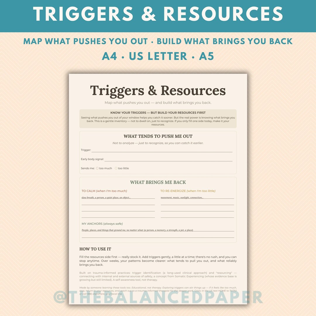 Trigger & Resource Tracker | Trauma-informed Nervous System Printable ...