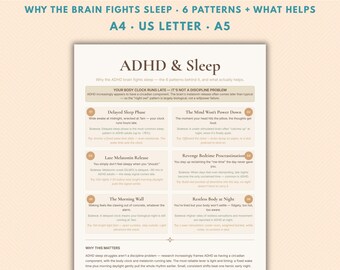 ADHD Sleep Cheat Sheet | Evidence-Based Printable, Why You Can't Sleep + What Helps, Neurodivergent Circadian PDF