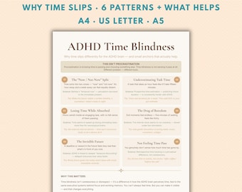 ADHD Time Blindness Cheat Sheet | Evidence-Based Printable, 6 Time Patterns + Strategies, Neurodivergent ADHD PDF