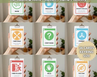 Non Verbal Communication Cards for Adults | Autism Lanyard Cards for Meltdown & Shutdown | Emergency Keyring Flashcards | ADHD Anxiety Tool