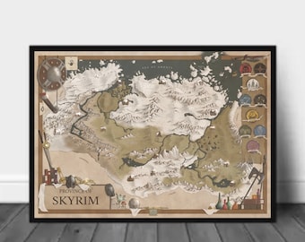 Skyrim Map Poster, The Elder Scrolls Poster Map