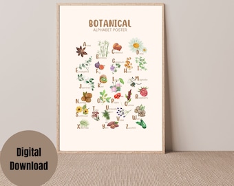 Floral Alphabet Print - Watercolor ABCs with Flowers - Educational Wall Art for Kids - Nursery Decor - Perfect Gift for Baby Shower