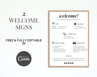 Airbnb Welcome Sign Template | House Rules, Vacation Rental (Canva Editable, Printable)