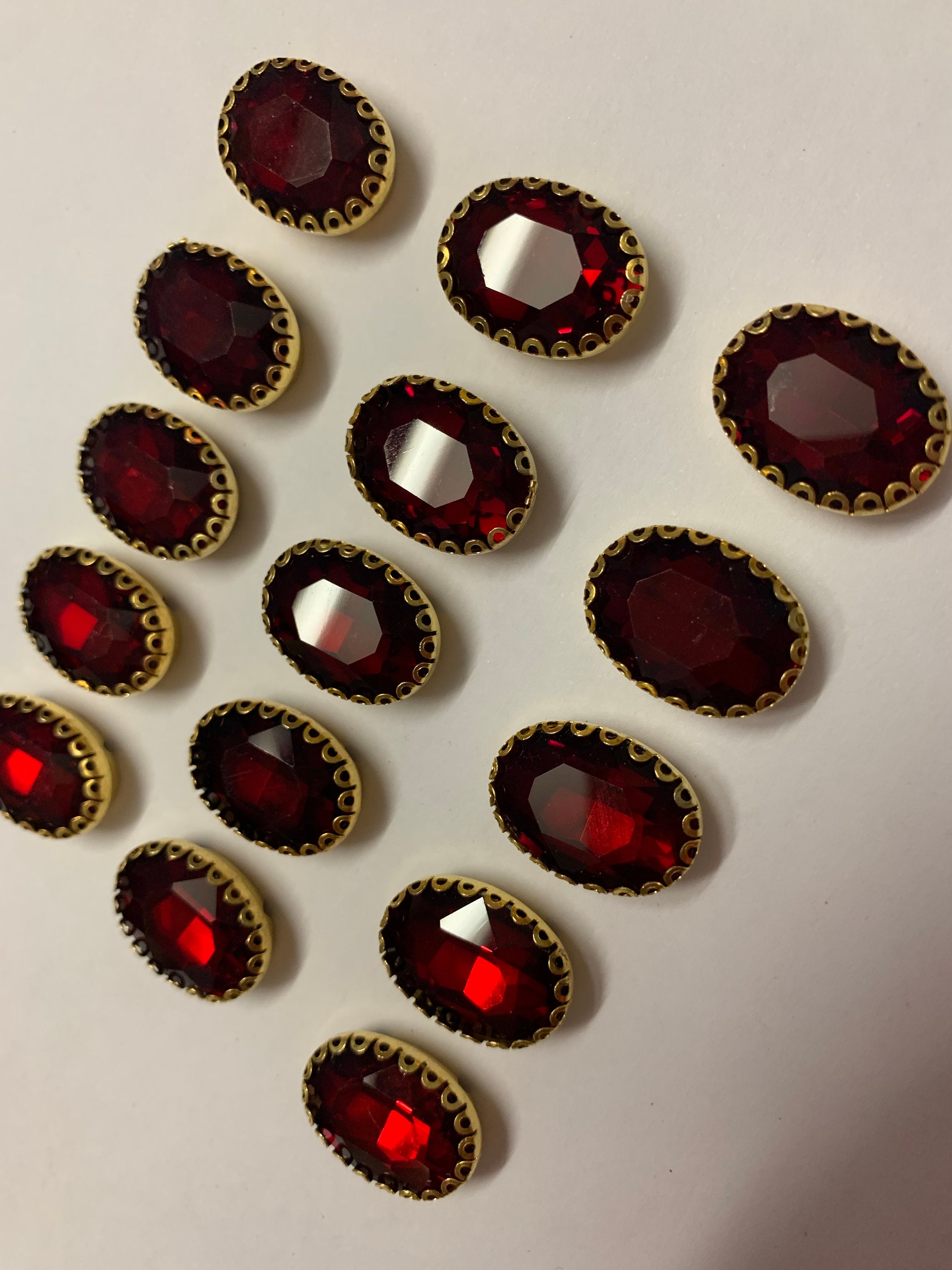 Red Ruby Crystal Button, Sew on Crystal Button, Gold Red Crystal Button ...