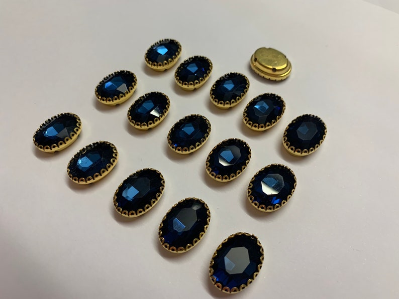 Blue Sapphire Crystal Button, Sew on Crystal Button, Gold Blue Crystal ...