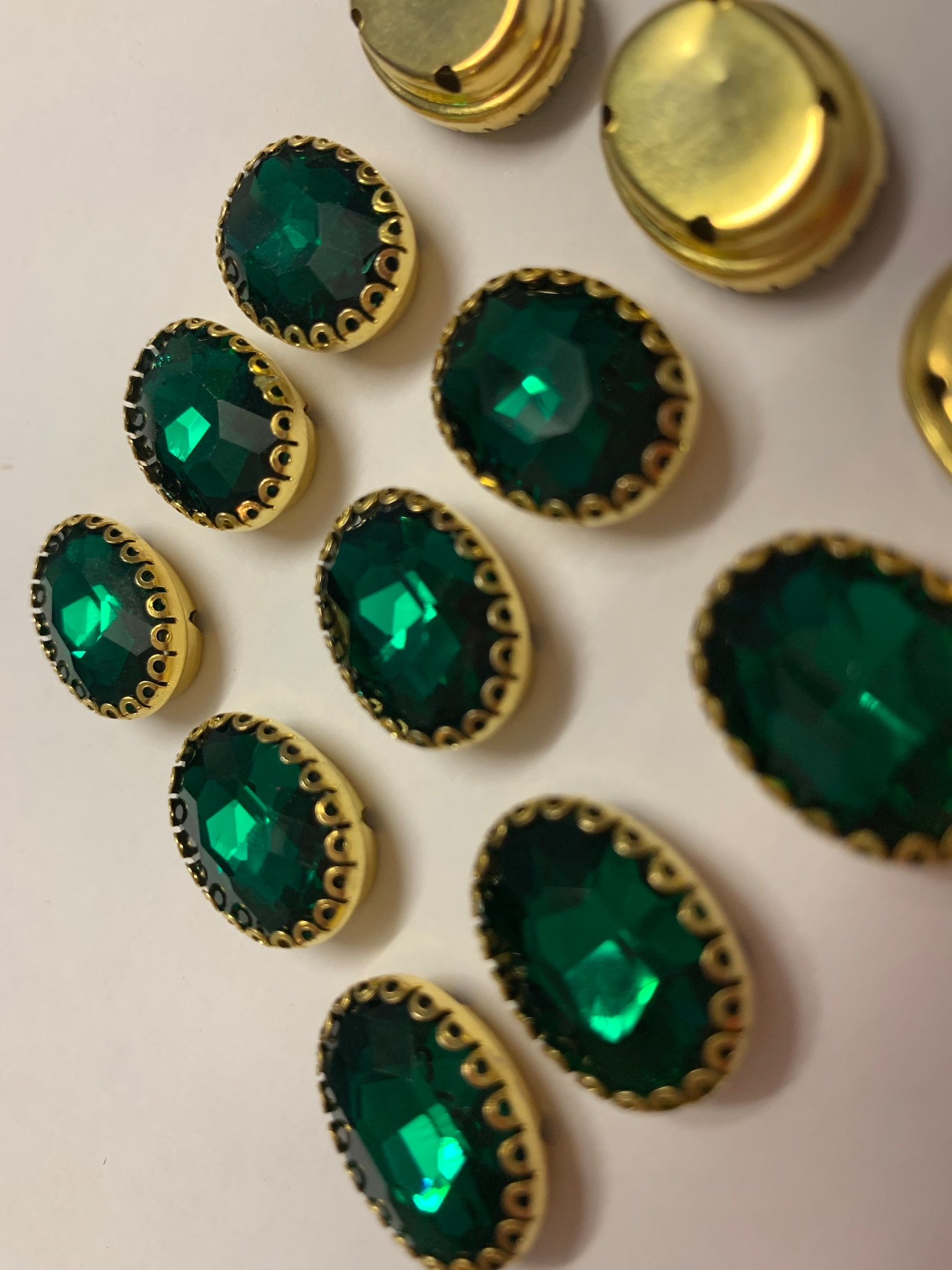Emerald Crystal Button, Sew on Crystal Button, Gold Crystal Button, - Etsy
