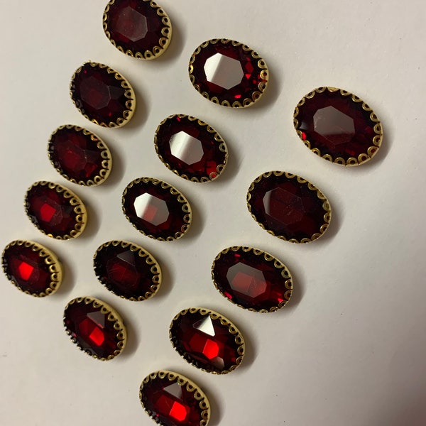 Red Ruby Crystal Button, Sew on Crystal Button, gold red crystal button,