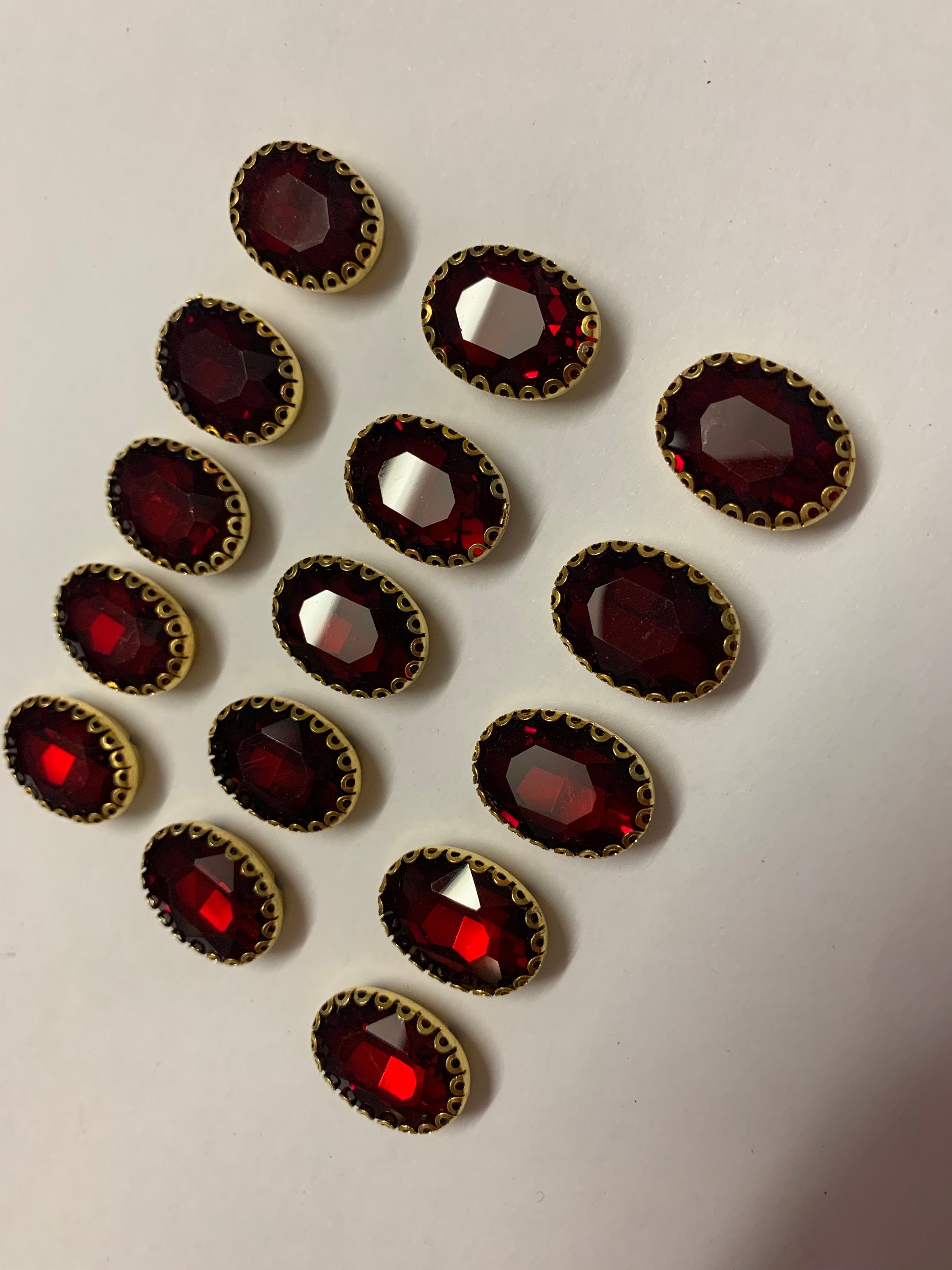 Red Ruby Crystal Button, Sew on Crystal Button, Gold Red Crystal Button ...