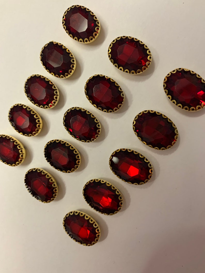 Red Ruby Crystal Button, Sew on Crystal Button, Gold Red Crystal Button ...