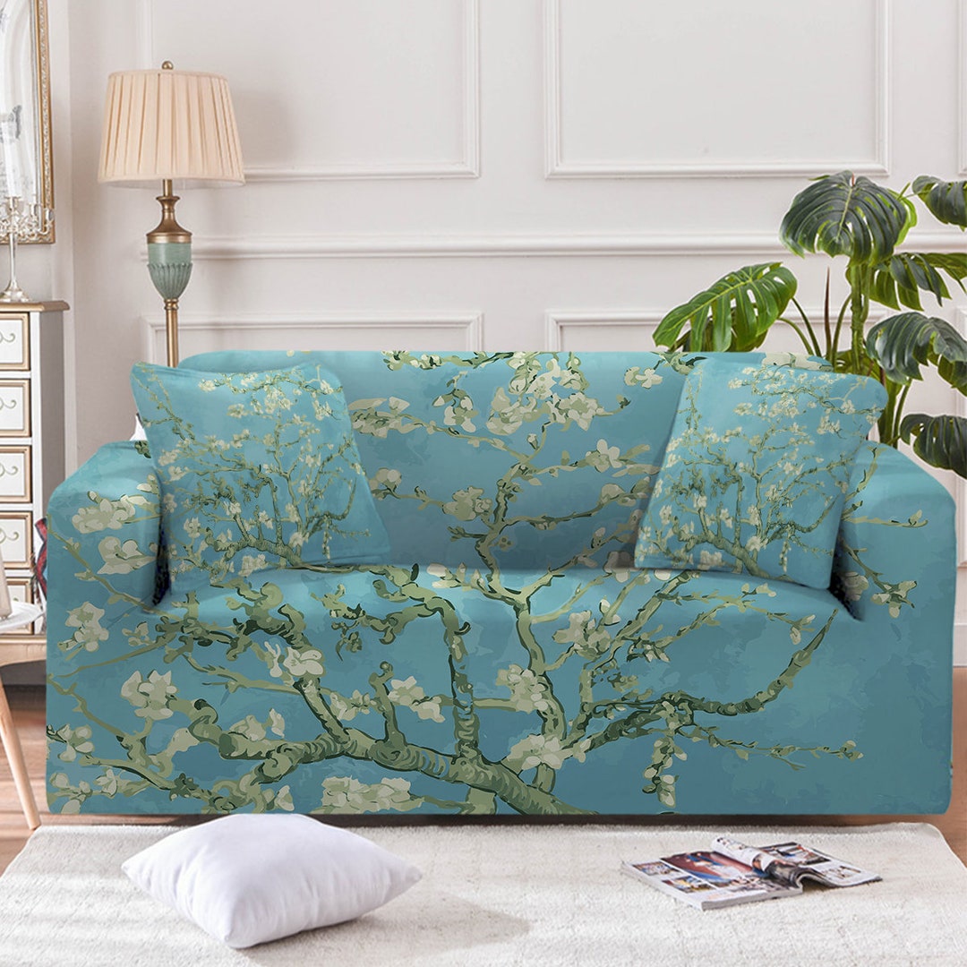 Floral Couch Cover, Famous Artist Sofa Slipcover, Van Gogh Almond