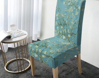 Floral Dining Chair Cover, Van Gogh's Almond Blossoms Chair Slipcover, Living Room Furniture Protector, Famous Artwork Home Decor