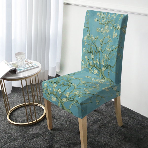 Floral Dining Chair Cover, Van Gogh's Almond Blossoms Chair Slipcover, Living Room Furniture Protector, Famous Artwork Home Decor