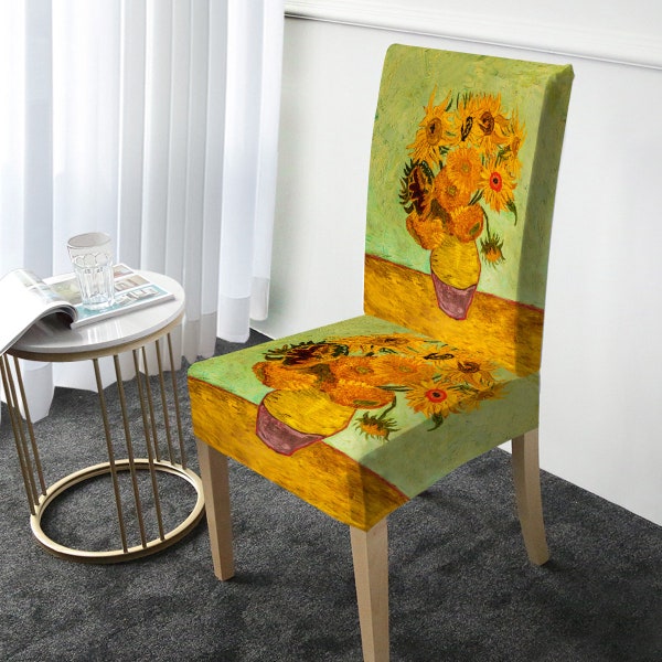 Sonnenblumen Esszimmerstuhlbezug, floraler Stuhlbezug, Wohnzimmermöbelschutz, berühmter Künstler Vincent Van Gogh Home Decor