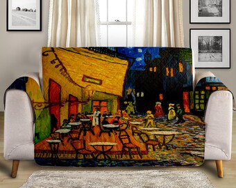 Van Gogh Sofa Cover, Famous Painting Cafe Terrace Quilted Furniture Protector, Artist Decor, Chair, Recliner, Loveseat, Sofa, Futon