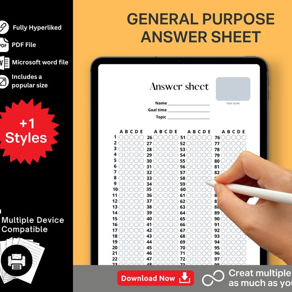 Customizable General Purpose Answer Sheet - Perfect for Exams, Surveys, and More. Printable general purose answer sheet. PDF, Microsoft Word