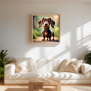 Digital Print, Dachshund Cartoon Digital Print, Home / Office / Childs Room Decor, Whimsical Art, Beautiful Gift.