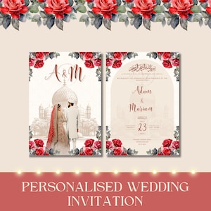 Faire-part de mariage numérique personnalisé, invitation électronique Baraat, Nikkah, Walima, carte Shaadi imprimable, musulman, indien, pakistanais, réservez la date