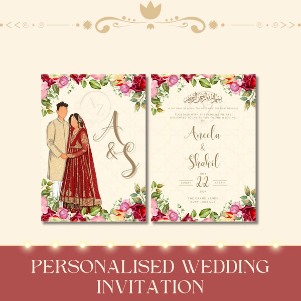 Personalised Digital Wedding Invitation, Baraat E-Invite, Nikkah, Walima, Printable Shaadi Card, Muslim, Indian, Pakistani, Save the Date