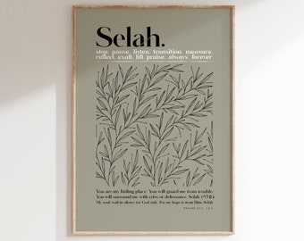 SELAH Wall Art, Selah HEBREW BIBLE Verse Wall Decor, Sage Green Minimalist Print, Psalm 32:7 Selah-Listen Biblical Meaning Printable Art