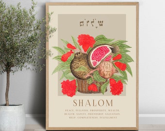 Shalom poster, Shalom HEBREW definition, Pomegranate print, Shalom Bible Wall Art,SHALOM BIBLE Verse print, Hebrew print, Jewish Art