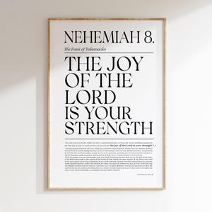 May include: Black and white printable wall art with the text "Nehemiah 8. The Feast of Tabernacles THE JOY OF THE LORD IS YOUR STRENGTH" and a Bible verse.