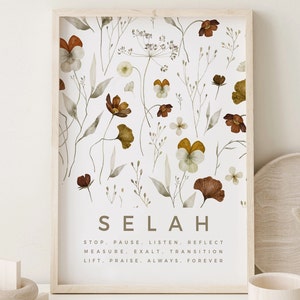 SELAH Wandkunst, Selah HEBRÄISCHE Definition BIBEL Vers Wanddekor, Herbst Feldblumen Druck, Selah-Listen Biblische Bedeutung druckbare Wandkunst