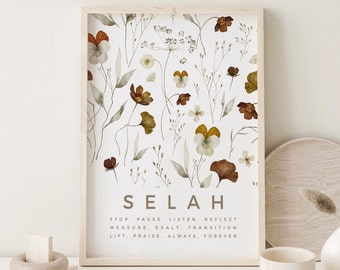 SELAH Wall Art, Selah HEBREW definition BIBLE Verse Wall Decor, Autumn Field Flowers Print, Selah-Listen Biblical Meaning Printable Wall Art