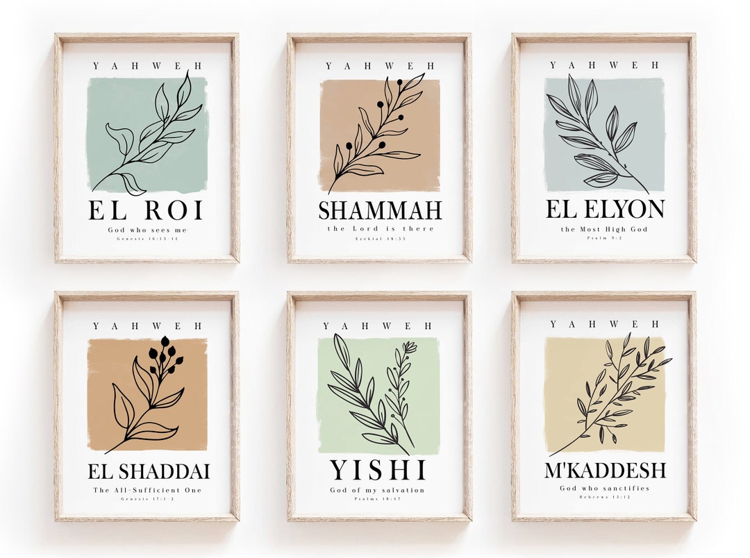Set of 6 Printable Names of God Wall Art, Bible Verse Minimalist ...
