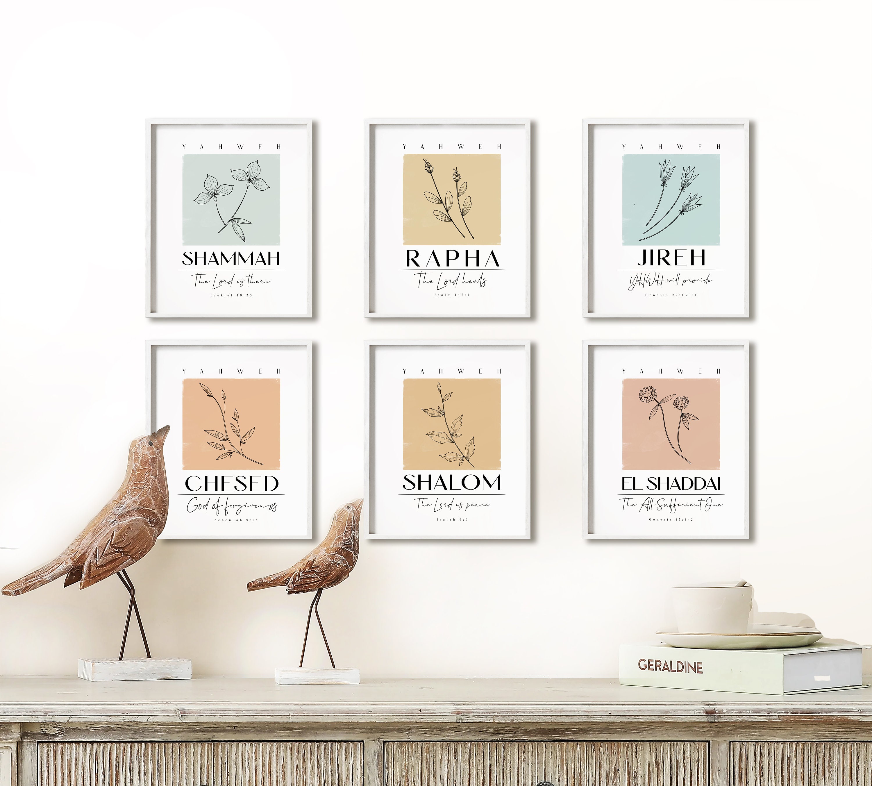 Hebrew Names of God Set of 6 Christian Printable Wall Art, Bible Verse ...