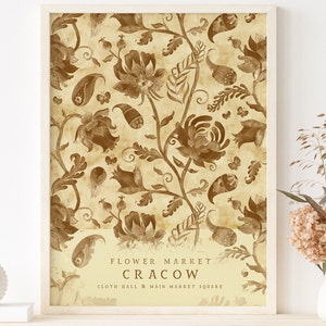 POLAND Travel poster CRACOW Flower Market Poster | Flower Market Print | Beige Floral Folk Wall Decor Printables | BOHO Polish Poster
