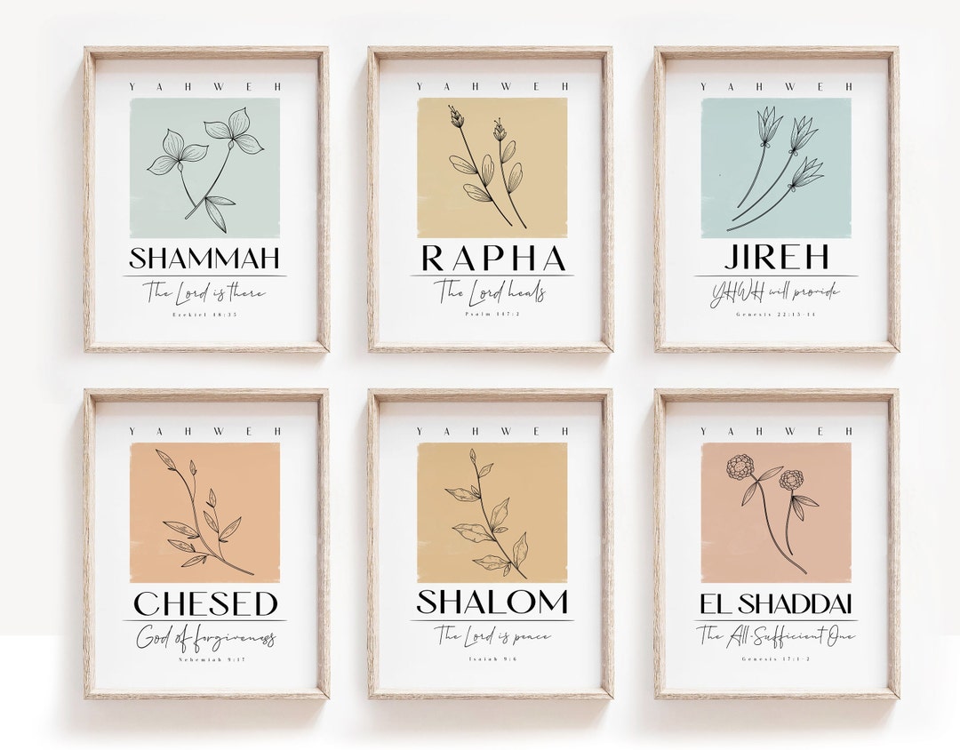 Hebrew Names of God Set of 6 Christian Printable Wall Art, Bible Verse ...