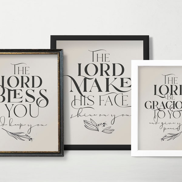 The Lord Bless You And Keep You Bible Verse Wall Art Set I Aaron's Blessing Printable Set of 3 I Numbers 6:24 PRIESTLY BLESSING Home Decor