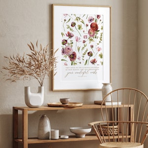 May include: A framed print with a watercolor floral design and a bible verse: "They speak of the glorious splendor of your majesty, and I will meditate on your wonderful works." Psalm 145:5
