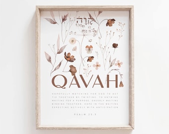 QAVAH Wall Art, Qavah HEBREW Meaning Bible Verse Printable Art, PSALM 25:5 Wait upon the Lord Print, Wait Biblical Hebrew Translation Poster