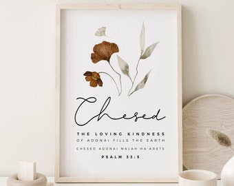 CHESED Hebrew Minimalist Print, Psalm 33:5 Loving Kindness Hebrew definition Wall Art, Biblical Hebrew Translation