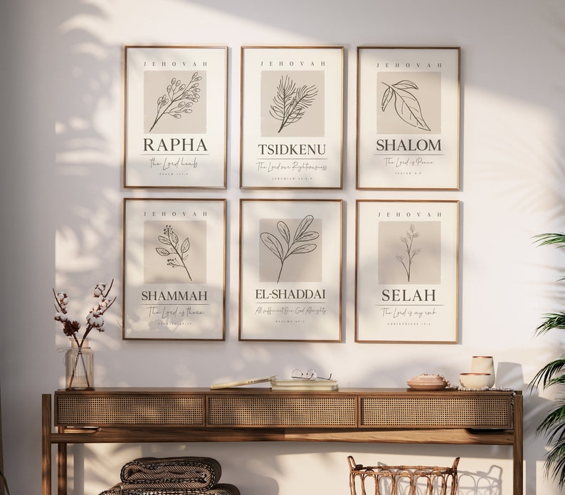 Hebrew Names of God Printable Wall Art Set of 15 prints,YAHWEH Selah Chesed Jireh Rapha El Elyon Shalom Nissi Raah Shammah El Roi El Shaddai zdjęcie 3