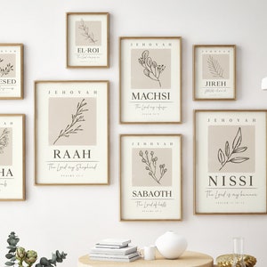 Hebrew Names of God Printable Wall Art Set of 15 prints,YAHWEH Selah Chesed Jireh Rapha El Elyon Shalom Nissi Raah Shammah El Roi El Shaddai zdjęcie 2