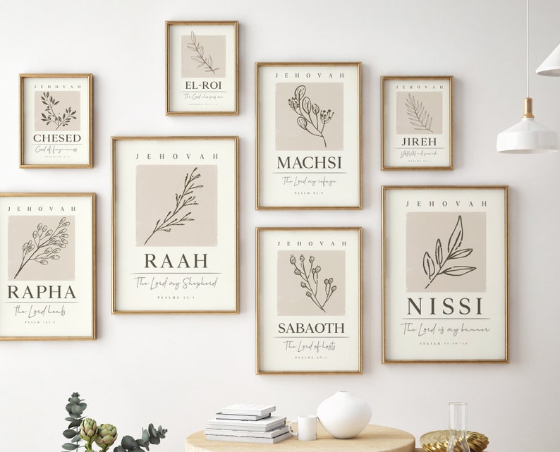 Hebrew Names of God Printable Wall Art Set of 15 prints,YAHWEH Selah Chesed Jireh Rapha El Elyon Shalom Nissi Raah Shammah El Roi El Shaddai zdjęcie 2