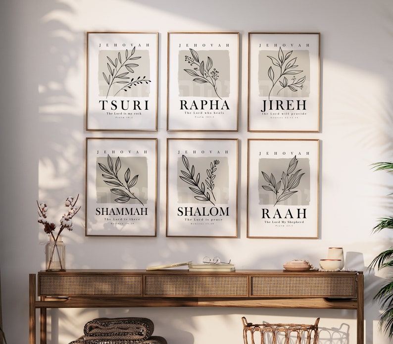 Hebrew Names of God Set of 9 Wall Art Prints, Bible Verse Minimalist ...