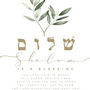 Special Order for Erin-SHALOM Wall Art Printable, SHALOM is a BLESSING Print, Judaica Wall Art & Olive Branch Decor