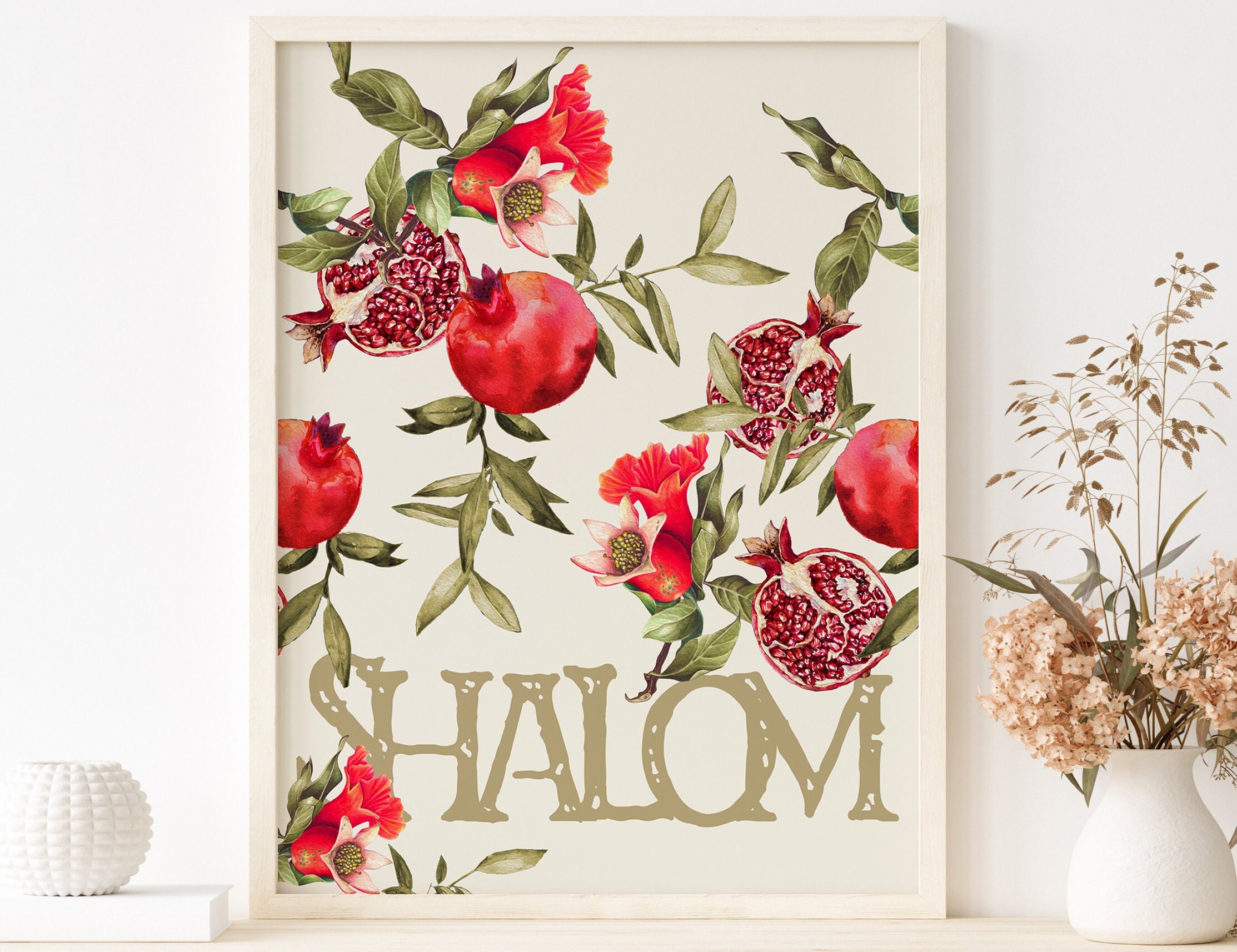 SHALOM Wall Art Shalom Hebrew Art Print Pomegranate Watercolor Poster ...